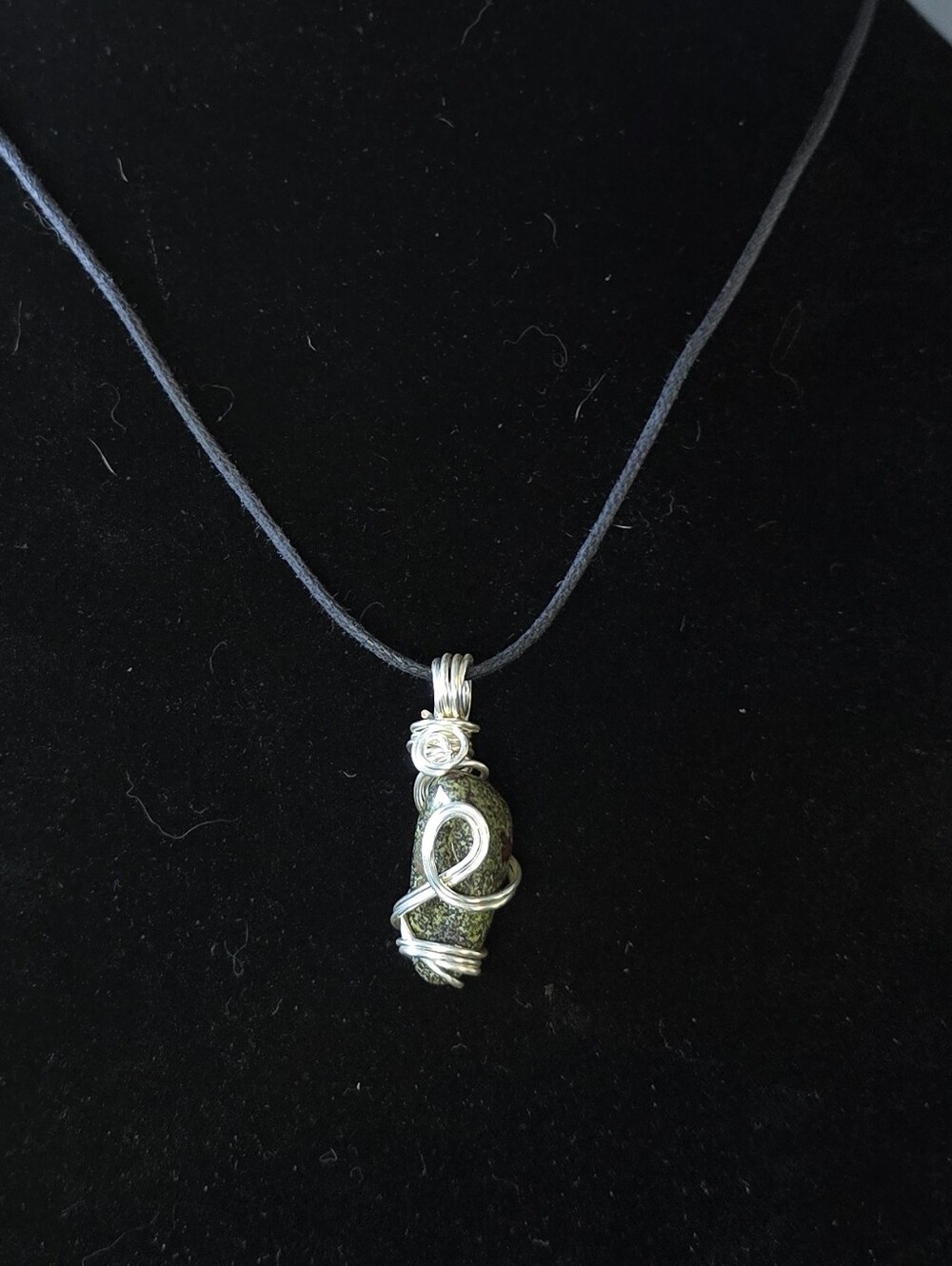Handmade Silver Wire Wrapped Dragon Stone Necklace